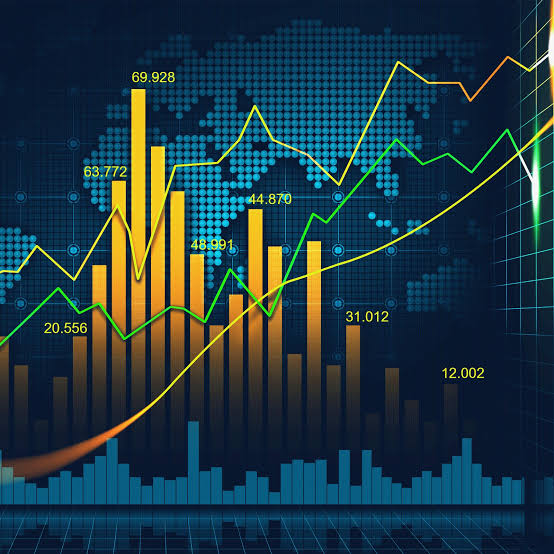 Global market chart with rising bars over a world map